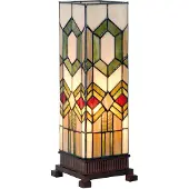 Clayre & Eef LumiLamp Tiffany Tafellamp 12x35 cm Groen Bruin Glas Vierkant Tiffany Bureaulamp Groen Tiffany Bureaulamp