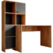 Meubella Bureau - Eiken - Antraciet - 156x55x147 cm - Met deurtjes