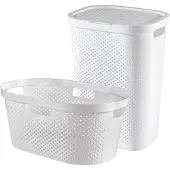 Curver Infinity Recycled Wasmand met deksel 60L + Wasmand 40L - Wit