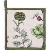 Clayre & Eef Pannenlap 20x20 cm Beige Groen Katoen Vierkant Groenten Afgiet Pannenlap Beige Afgiet Pannenlap