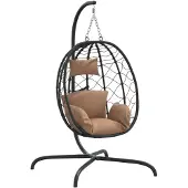 vidaXL Hangende Eivormige Stoel met Kussen Taupe Poly Rattan & Staal