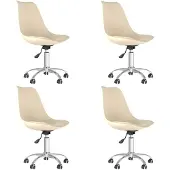 vidaXL Eetkamerstoelen 4 st draaibaar stof crèmekleurig