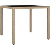 vidaXL Tuintafel met glazen blad poly rattan en gehard glas beige