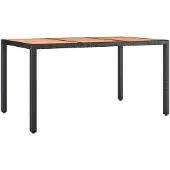 vidaXL Tuintafel met houten blad, zwart, polyrotan en acaciahout
