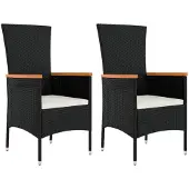 vidaXL Tuinstoelen 2 st met kussens poly rattan zwart