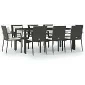 vidaXL 9-delige tuinset met kussens, zwart, van polyrotan