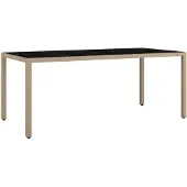 vidaXL Tuintafel met glazen blad poly rattan en gehard glas beige
