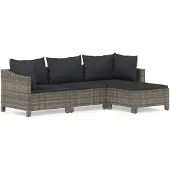 vidaXL 4-delige Loungeset met kussens poly rattan grijs