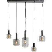 Light & Living Eettafel hanglamp Lekar 5x E27 - zwart met smoke glas