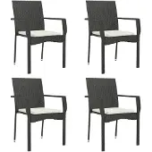 vidaXL Tuinstoelen met kussens, 4 stuks, polyrotan, zwart