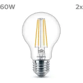 Philips LED lamp E27 | Peer A60 | Filament | Helder | 4000K | 7W (60W) | 2 stuks