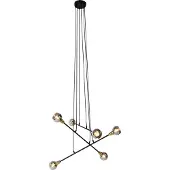 QAZQA Hanglamp zwart met messing en smoke glas 6-lichts - Vidro