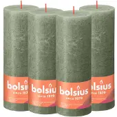 Bolsius - 4 rustieke kaarsen - olijfgroen - 19cm