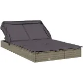 vidaXL Zonnebed voor 2 personen met dak, grijs, 213x118x97, polyrotan