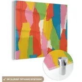 MuchoWow Glasschilderij 50x50 cm - Schilderij acrylglas - Abstract - Vormen - Collage - Retro - Foto op glas - Schilderijen