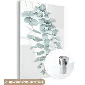 MuchoWow Glasschilderij 120x160 cm - Schilderij acrylglas - Planten - Groen - Natuur - Wit - Bladeren - Foto op glas - Schilderijen