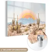 MuchoWow Glasschilderij 180x120 cm - Schilderij acrylglas - Cactussen - Planten - Natuur - Zon - Foto op glas - Schilderijen