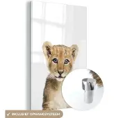 MuchoWow Glasschilderij 120x180 cm - Schilderij acrylglas - Leeuw - Dieren - Natuur - Wit - Foto op glas - Schilderijen