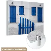 MuchoWow Glasschilderij 160x120 cm - Schilderij acrylglas - Huis - Architectuur - Blauw - Wit - Foto op glas - Schilderijen