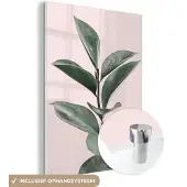 MuchoWow Glasschilderij 30x40 cm - Schilderij acrylglas - Planten - Groen - Natuur - Roze - Foto op glas - Schilderijen