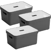 Sunware Sigma Home Opbergbox 13L - set van 3 - antraciet/transparant