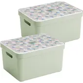 Sunware Sigma Home Opbergbox 32L - set van 2 - lichtgroen/triangel