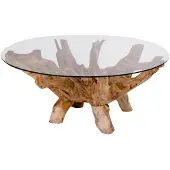House Nordic Salontafel Amazonas teakhout | glas transparant 110x110x50 cm salontafels | NADUVI