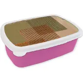 MuchoWow Broodtrommel Roze - Lunchbox - Brooddoos - Abstract - Lijnen - Kubus - Patchwork - 18x12x6 cm - Kinderen - Meisje