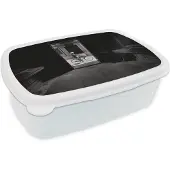 MuchoWow Broodtrommel Wit - Lunchbox - Brooddoos - Deur - Fiets - Straat - Architectuur - 18x12x6 cm - Volwassenen