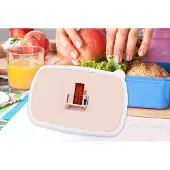 MuchoWow Broodtrommel Blauw - Lunchbox - Brooddoos - Deur - Rood - Pastel - Architectuur - 18x12x6 cm - Kinderen - Jongen
