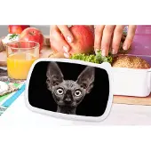 MuchoWow Broodtrommel Wit - Lunchbox - Brooddoos - Kat - Huisdieren - Portret - Zwart - 18x12x6 cm - Volwassenen