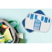 MuchoWow Broodtrommel Blauw - Lunchbox - Brooddoos - Architectuur - Hek - Wit - Blauw - Deuren - 18x12x6 cm - Kinderen - Jongen