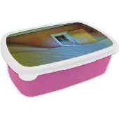 MuchoWow Broodtrommel Roze - Lunchbox - Brooddoos - Zand - Woestijn - Deur - Architectuur - 18x12x6 cm - Kinderen - Meisje
