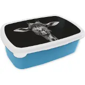 MuchoWow Broodtrommel Blauw - Lunchbox - Brooddoos - Giraffe - Dieren - Portret - Zwart - 18x12x6 cm - Kinderen - Jongen