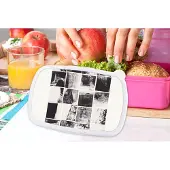 MuchoWow Broodtrommel Roze - Lunchbox - Brooddoos - Mozaïek - Abstract - Zwart - Wit - 18x12x6 cm - Kinderen - Meisje