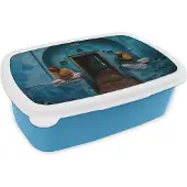 MuchoWow Broodtrommel Blauw - Lunchbox - Brooddoos - Deur - Man - Blauw - Architectuur - 18x12x6 cm - Kinderen - Jongen
