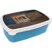 MuchoWow Broodtrommel Blauw - Lunchbox - Brooddoos - Blauw - Deur - Zand - Woestijn - 18x12x6 cm - Kinderen - Jongen