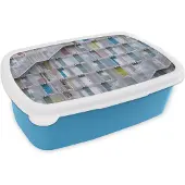 MuchoWow Broodtrommel Blauw - Lunchbox - Brooddoos - Appartementen - Deuren - Architectuur - Trappen - 18x12x6 cm - Kinderen - Jongen