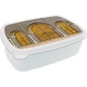 MuchoWow Broodtrommel Wit - Lunchbox - Brooddoos - Deuren - Architectuur - Goud - Patronen - 18x12x6 cm - Volwassenen