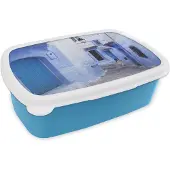 MuchoWow Broodtrommel Blauw - Lunchbox - Brooddoos - Straat - Blauw - Deuren - Huizen - 18x12x6 cm - Kinderen - Jongen