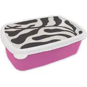 MuchoWow Broodtrommel Roze - Lunchbox - Brooddoos - Bladeren - Plant - Pastel - Zwart - 18x12x6 cm - Kinderen - Meisje