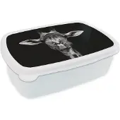 MuchoWow Broodtrommel Wit - Lunchbox - Brooddoos - Giraffe - Dieren - Portret - Zwart - 18x12x6 cm - Volwassenen