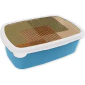 MuchoWow Broodtrommel Blauw - Lunchbox - Brooddoos - Abstract - Lijnen - Kubus - Patchwork - 18x12x6 cm - Kinderen - Jongen