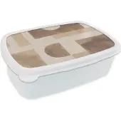 MuchoWow Broodtrommel Wit - Lunchbox - Brooddoos - Abstract - Puzzel - Vormen - Kleuren - 18x12x6 cm - Volwassenen
