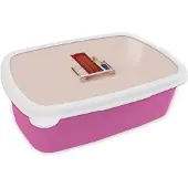 MuchoWow Broodtrommel Roze - Lunchbox - Brooddoos - Deur - Rood - Pastel - Architectuur - 18x12x6 cm - Kinderen - Meisje