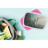 MuchoWow Broodtrommel Roze - Lunchbox - Brooddoos - Natuur - Kasteel - Berg - Neuschwanstein - 18x12x6 cm - Kinderen - Meisje