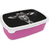 MuchoWow Broodtrommel Roze - Lunchbox - Brooddoos - Giraffe - Dieren - Portret - Zwart - 18x12x6 cm - Kinderen - Meisje