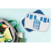 MuchoWow Broodtrommel Blauw - Lunchbox - Brooddoos - Architectuur - Hek - Wit - Blauw - Deuren - 18x12x6 cm - Kinderen - Jongen