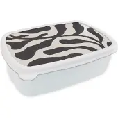MuchoWow Broodtrommel Wit - Lunchbox - Brooddoos - Bladeren - Plant - Pastel - Zwart - 18x12x6 cm - Volwassenen