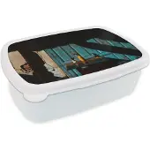 MuchoWow Broodtrommel Wit - Lunchbox - Brooddoos - Deur - Blauw - Architectuur - Vaas - 18x12x6 cm - Volwassenen